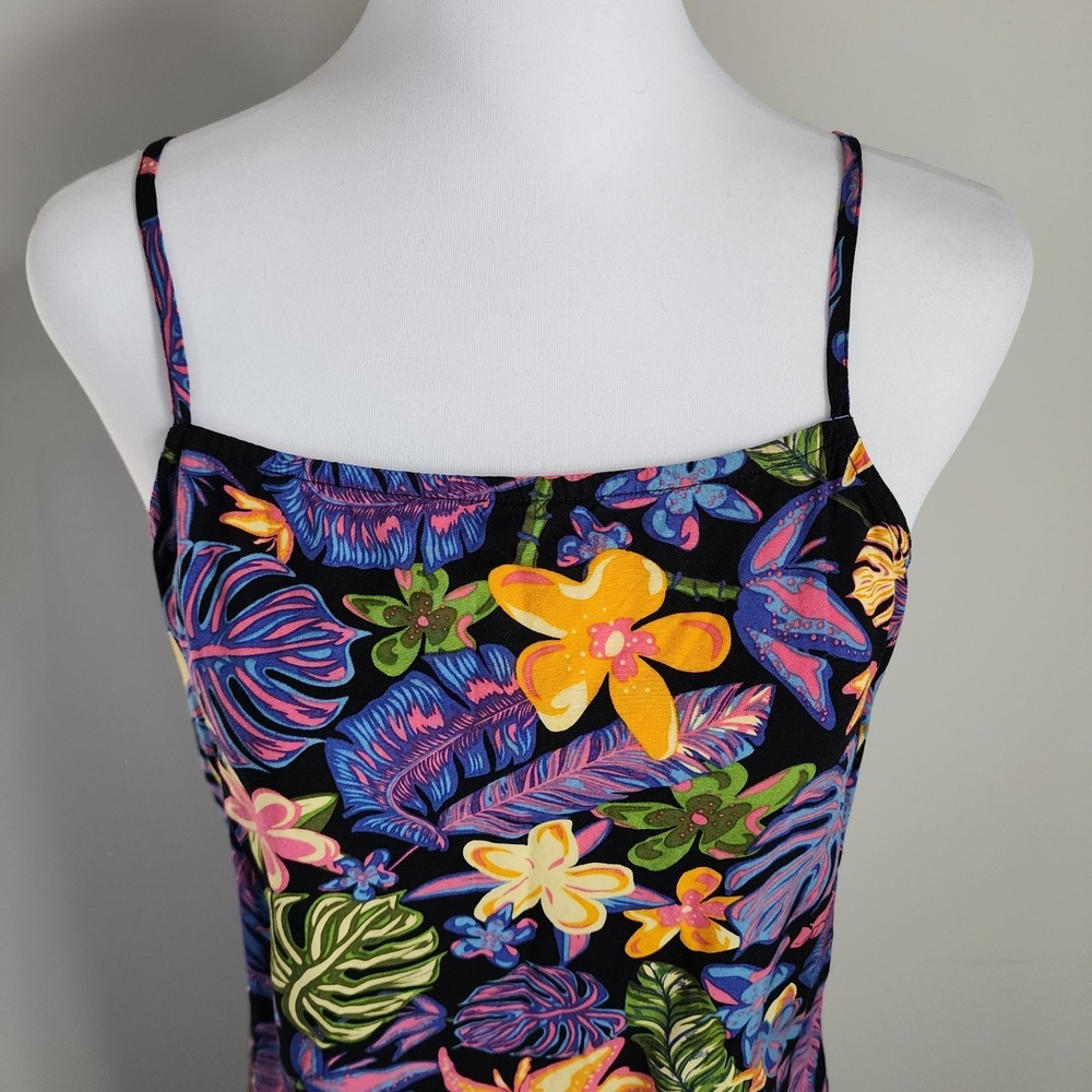 Vans Floral Slip Dress Womens Small Black Tropical Adjustable Strap Vacation - Picture 2 of 15